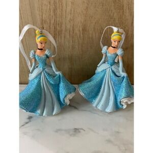 Disney Hallmark 2 Ceramic Princess Cinderella Christmas Ornament Tree Used